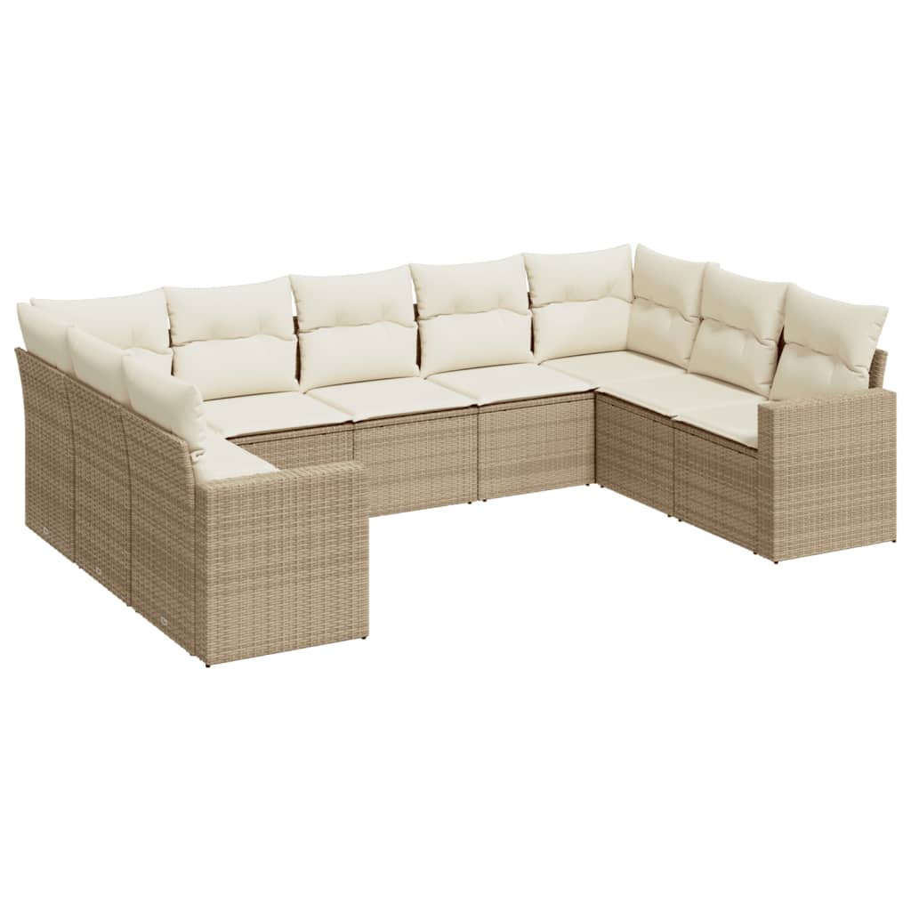 Set Divano da Giardino 9 pz con Cuscini Beige in Polyrattan 3219388