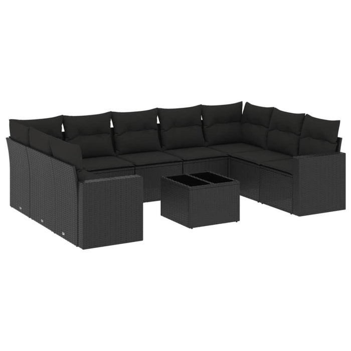 Set Divani da Giardino 10pz con Cuscini in Polyrattan Nero 3219395