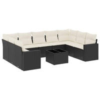 Set Divani da Giardino 10pz con Cuscini in Polyrattan Nero 3219396