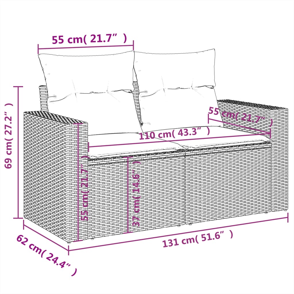 Set Divani da Giardino 10pz con Cuscini in Polyrattan Nero 3219396