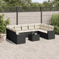 Set Divani da Giardino 10pz con Cuscini in Polyrattan Nero 3219396