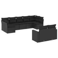 Set Divani da Giardino 9 pz con Cuscini Nero in Polyrattan 3219405