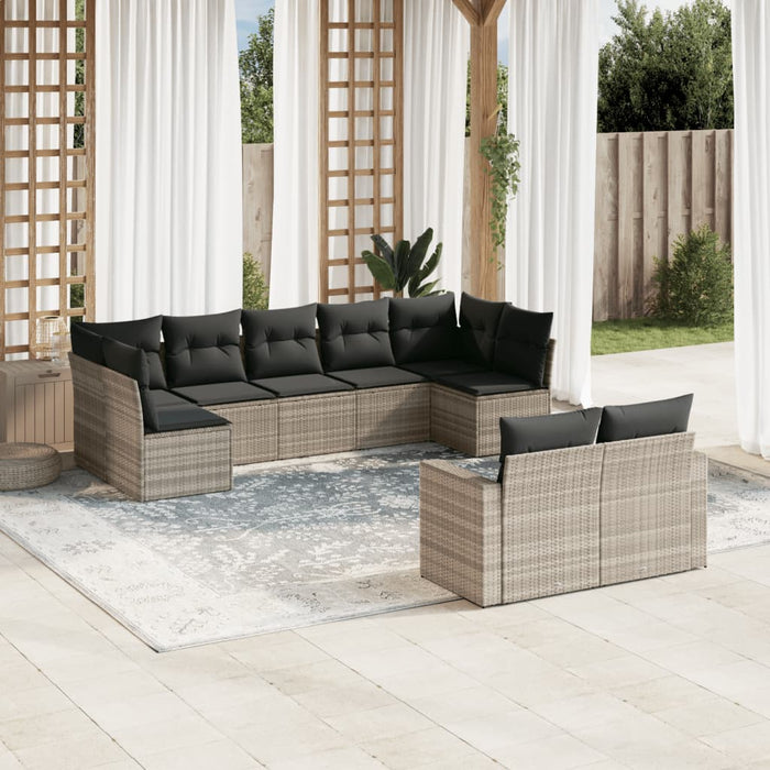 Set Divano da Giardino 9pz con Cuscini Grigio Chiaro Polyrattan 3219412