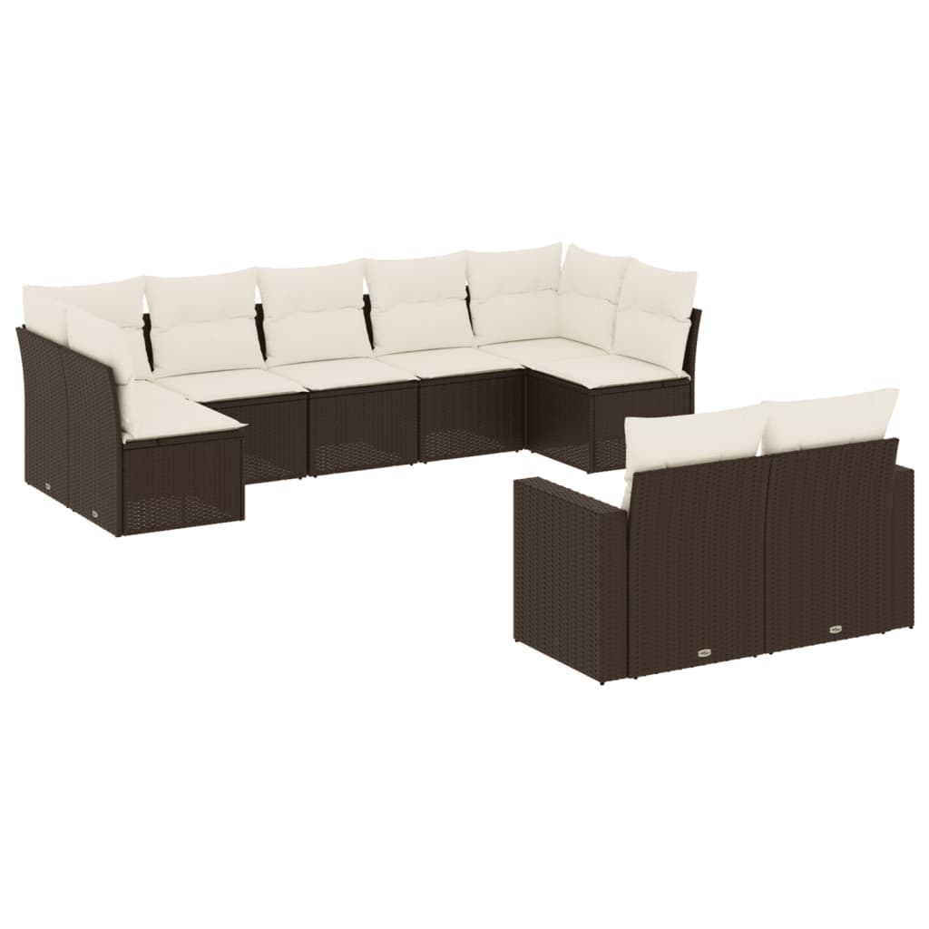 Set Divani da Giardino 9pz con Cuscini Marrone in Polyrattan 3219413