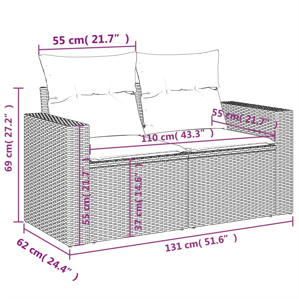 Set Divani da Giardino 9pz con Cuscini Marrone in Polyrattan 3219413