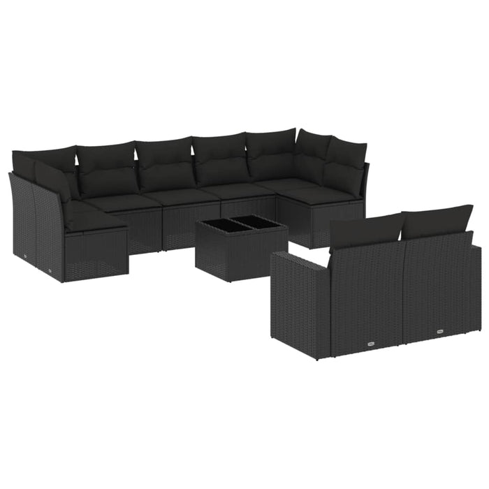 Set Divani da Giardino 10pz con Cuscini in Polyrattan Nero 3219415