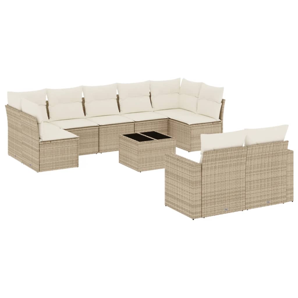 Set Divano da Giardino 10 pz con Cuscini Beige in Polyrattancod mxl 112953