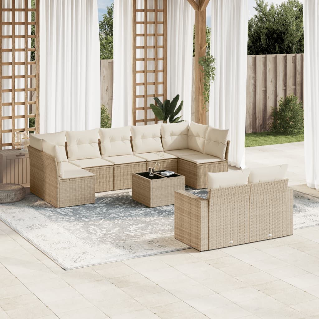 Set Divano da Giardino 10 pz con Cuscini Beige in Polyrattancod mxl 112953