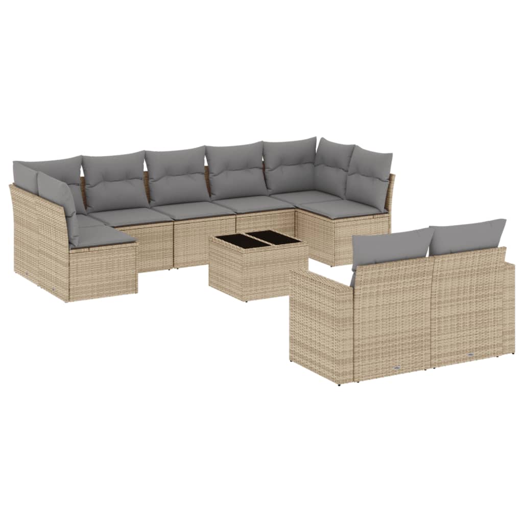 Set Divano da Giardino 10 pz con Cuscini Beige in Polyrattan 3219419