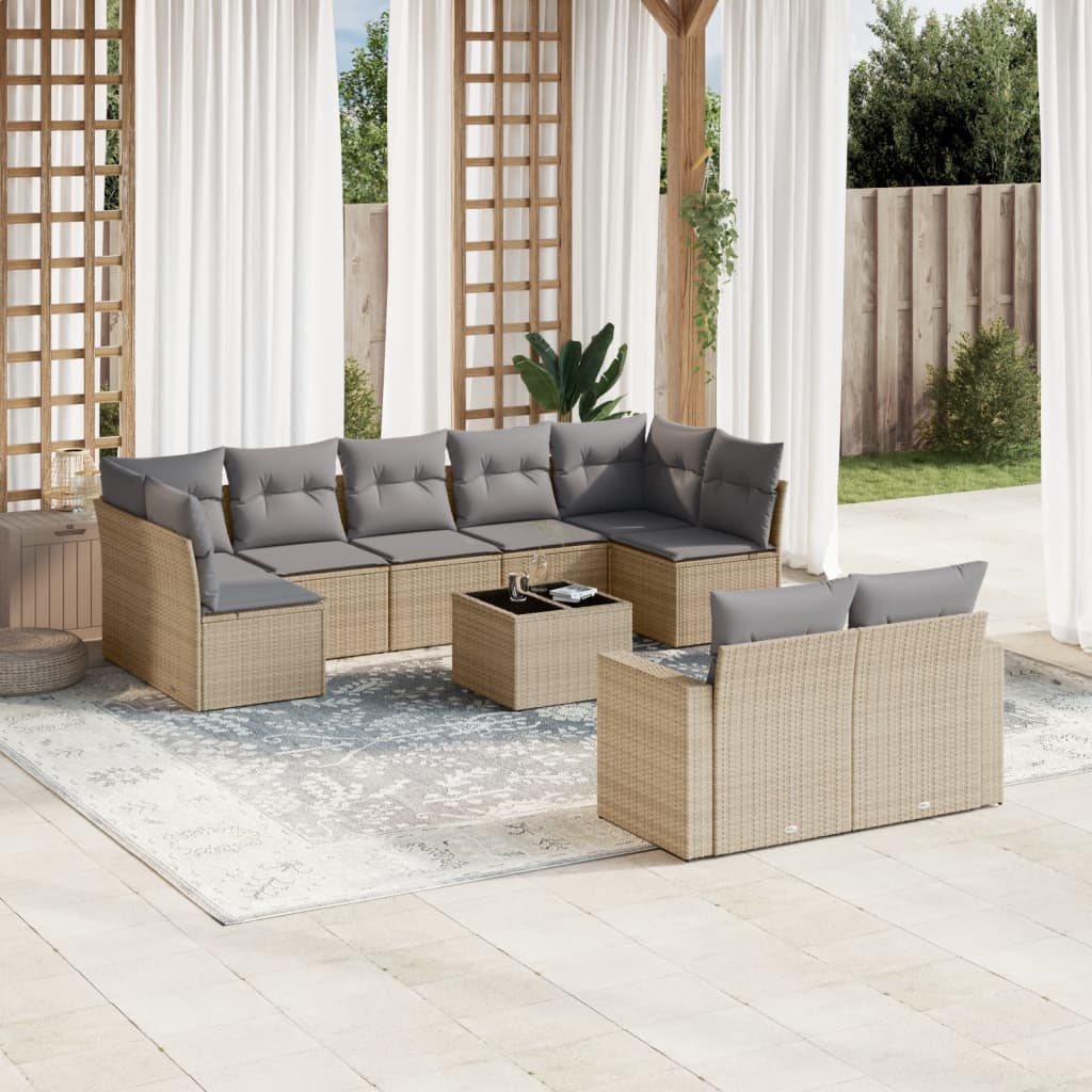 Set Divano da Giardino 10 pz con Cuscini Beige in Polyrattan 3219419