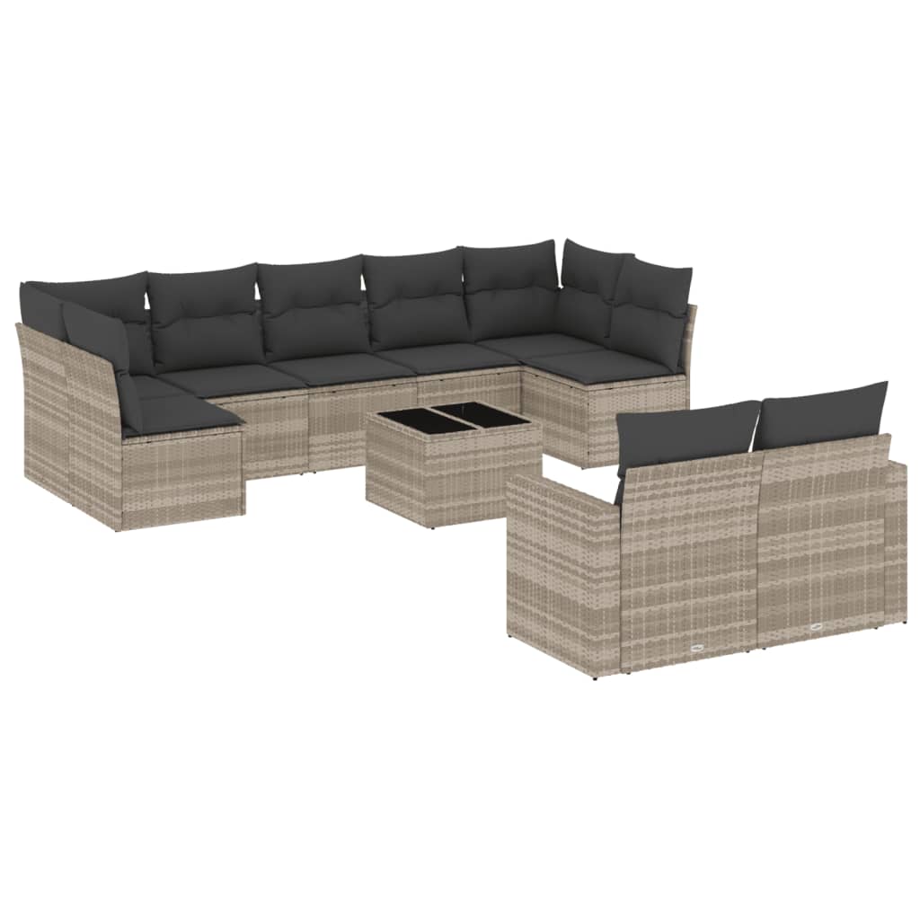 Set Divano Giardino 10 pz con Cuscini Grigio Chiaro Polyrattan 3219422