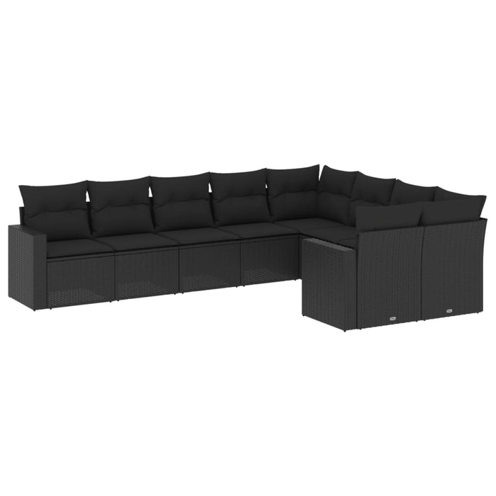 Set Divani da Giardino 9 pz con Cuscini Nero in Polyrattan 3219425