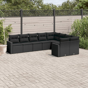 Set Divani da Giardino 9 pz con Cuscini Nero in Polyrattan 3219425