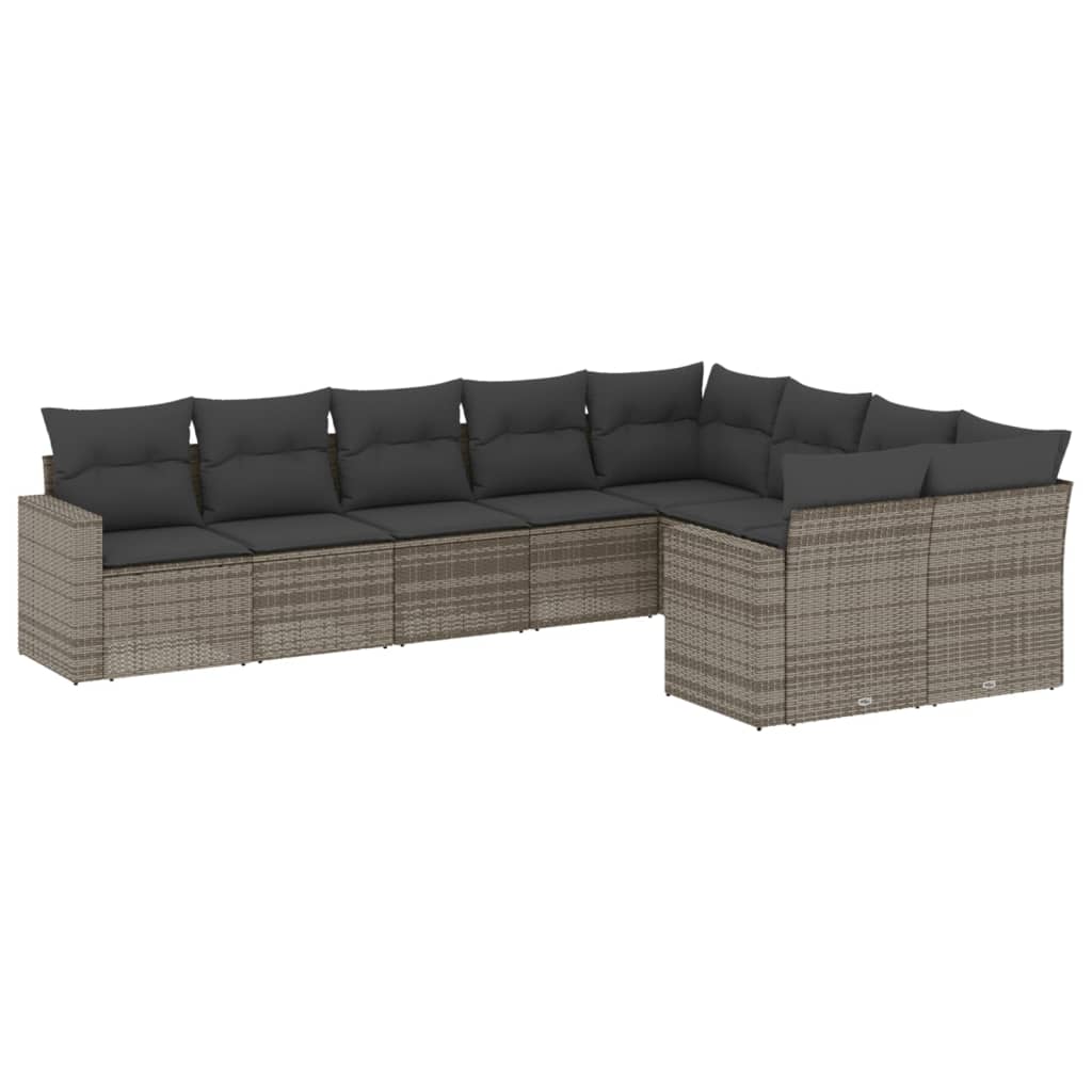 Set Divano da Giardino 9 pz con Cuscini Grigio in Polyrattan 3219430