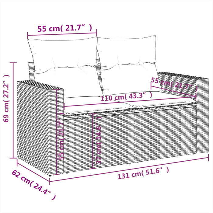 Set Divano da Giardino 9 pz con Cuscini Grigio in Polyrattan 3219430