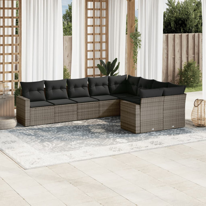 Set Divano da Giardino 9 pz con Cuscini Grigio in Polyrattan 3219430