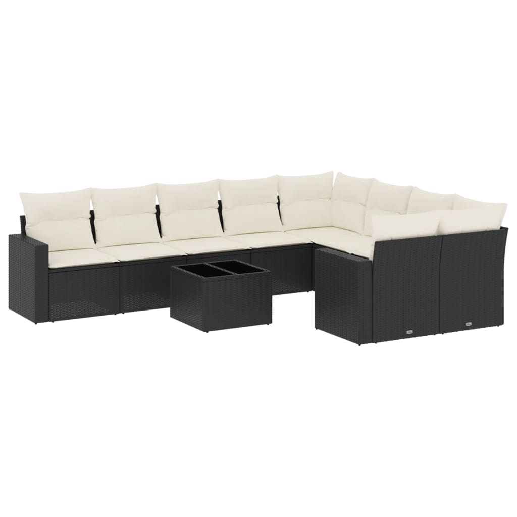 Set Divani da Giardino 10pz con Cuscini in Polyrattan Nero 3219436