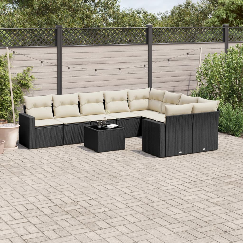 Set Divani da Giardino 10pz con Cuscini in Polyrattan Nero 3219436