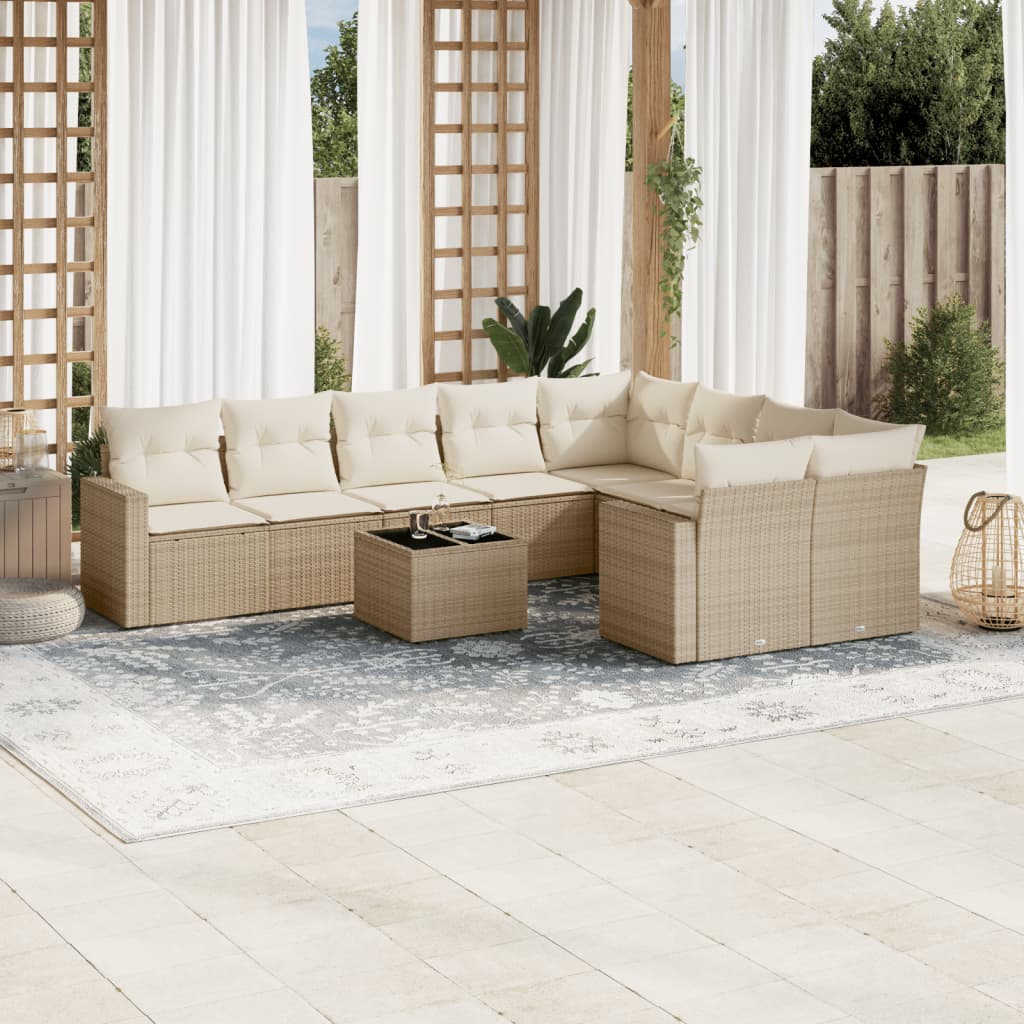 Set Divano da Giardino 10 pz con Cuscini Beige in Polyrattancod mxl 88705