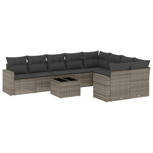 Set Divano da Giardino 10 pz con Cuscini Grigio in Polyrattan 3219440