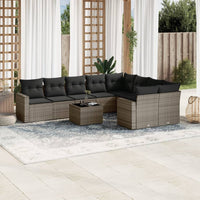 Set Divano da Giardino 10 pz con Cuscini Grigio in Polyrattan 3219440