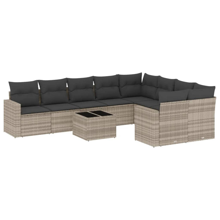 Set Divano Giardino 10 pz con Cuscini Grigio Chiaro Polyrattan 3219442