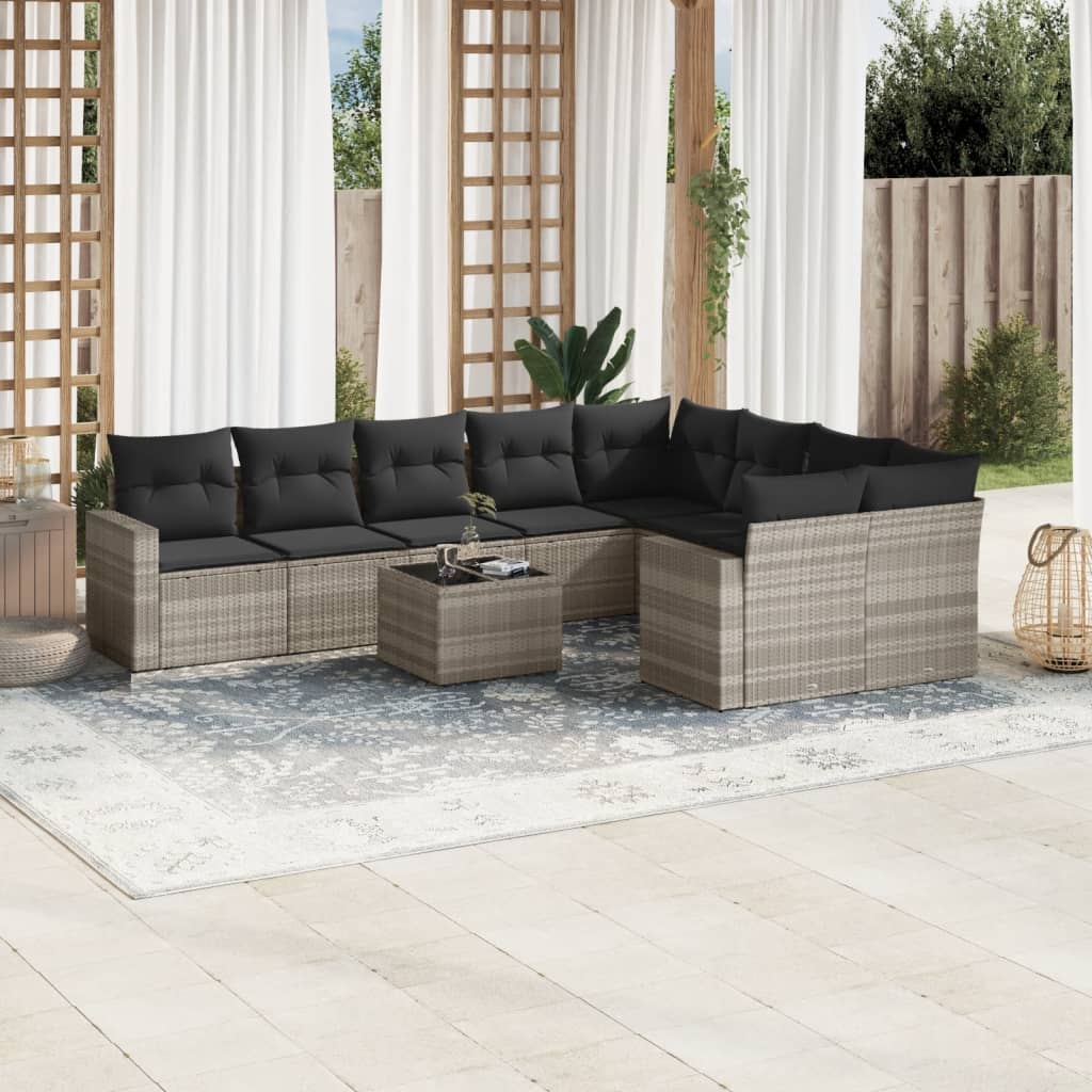 Set Divano Giardino 10 pz con Cuscini Grigio Chiaro Polyrattan 3219442