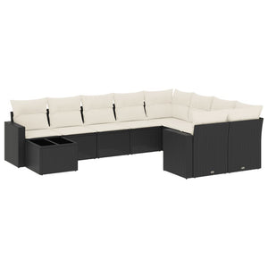 Set Divani da Giardino 10pz con Cuscini in Polyrattan Nero 3219446