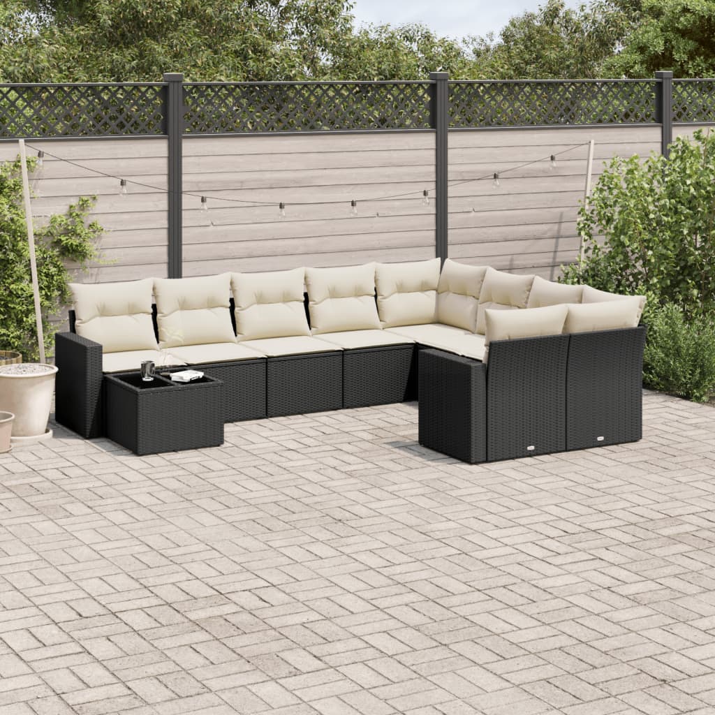 Set Divani da Giardino 10pz con Cuscini in Polyrattan Nero 3219446