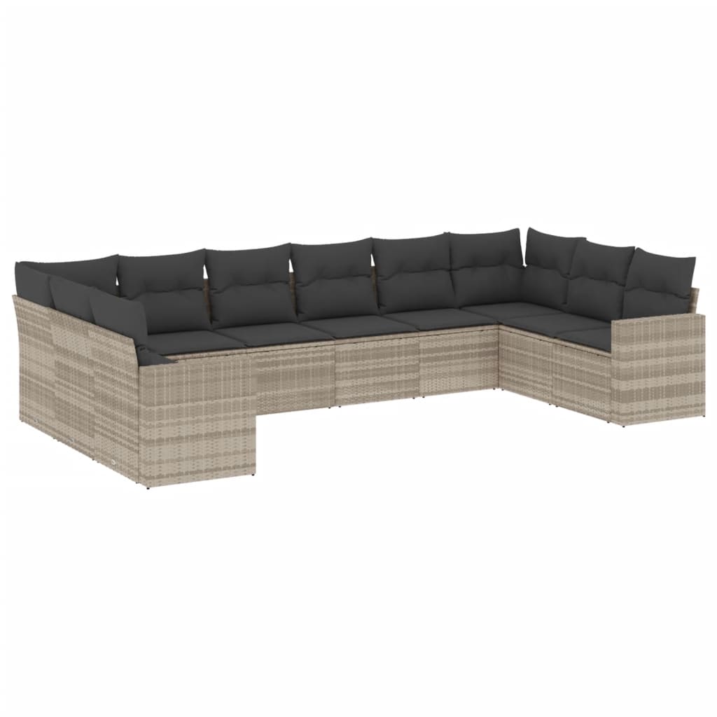 Set Divano Giardino 10 pz con Cuscini Grigio Chiaro Polyrattan 3219462