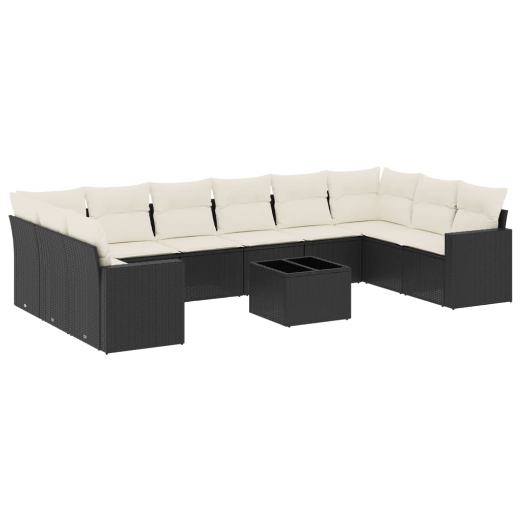 Set Divani da Giardino 11 pz con Cuscini in Polyrattan Nero 3219466