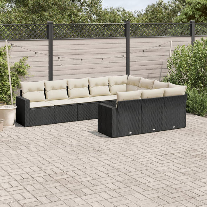 Set Divani da Giardino 10pz con Cuscini in Polyrattan Nero 3219476