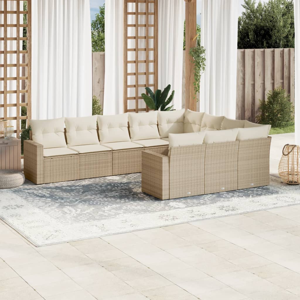 Set Divano da Giardino 10 pz con Cuscini Beige in Polyrattan 3219478