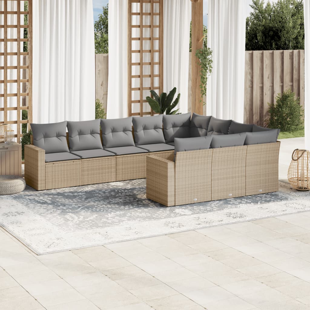 Set Divano da Giardino 10 pz con Cuscini Beige in Polyrattancod mxl 112699