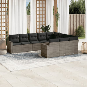 Set Divano da Giardino 10 pz con Cuscini Grigio in Polyrattan 3219480