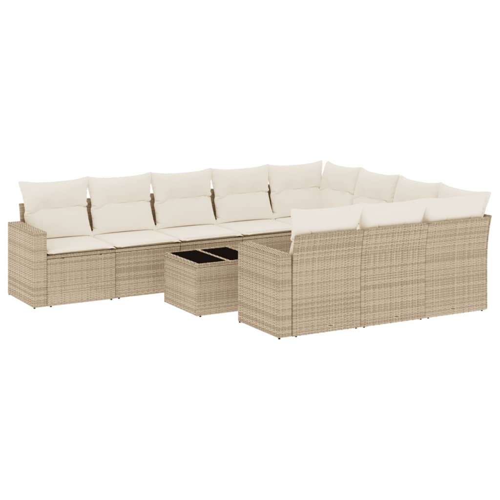 Set Divani da Giardino 11 pz con Cuscini Beige in Polyrattan 3219488