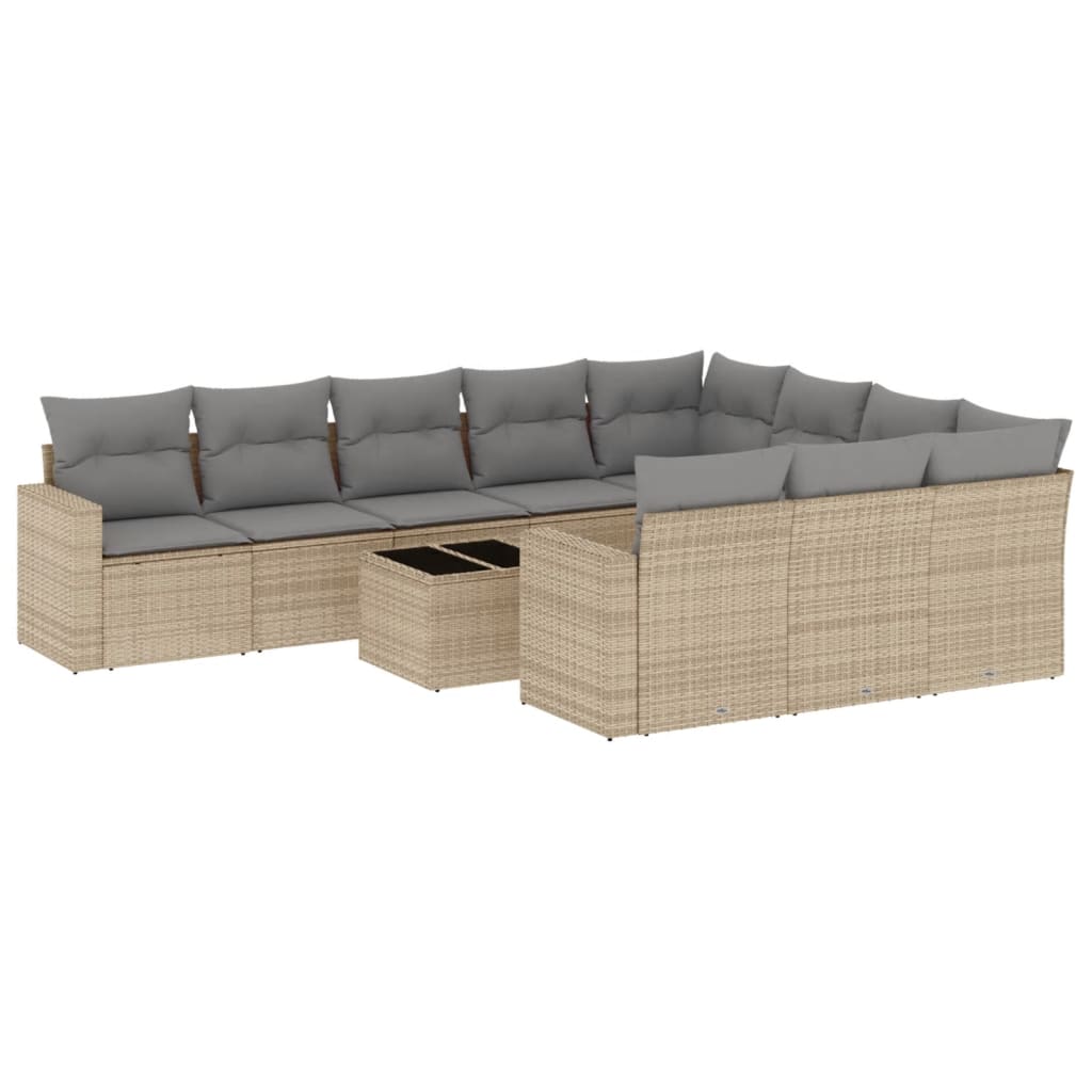 Set Divani da Giardino 11 pz con Cuscini Beige in Polyrattan 3219489