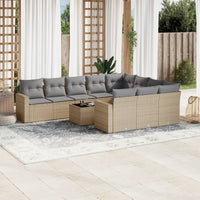 Set Divani da Giardino 11 pz con Cuscini Beige in Polyrattan 3219489