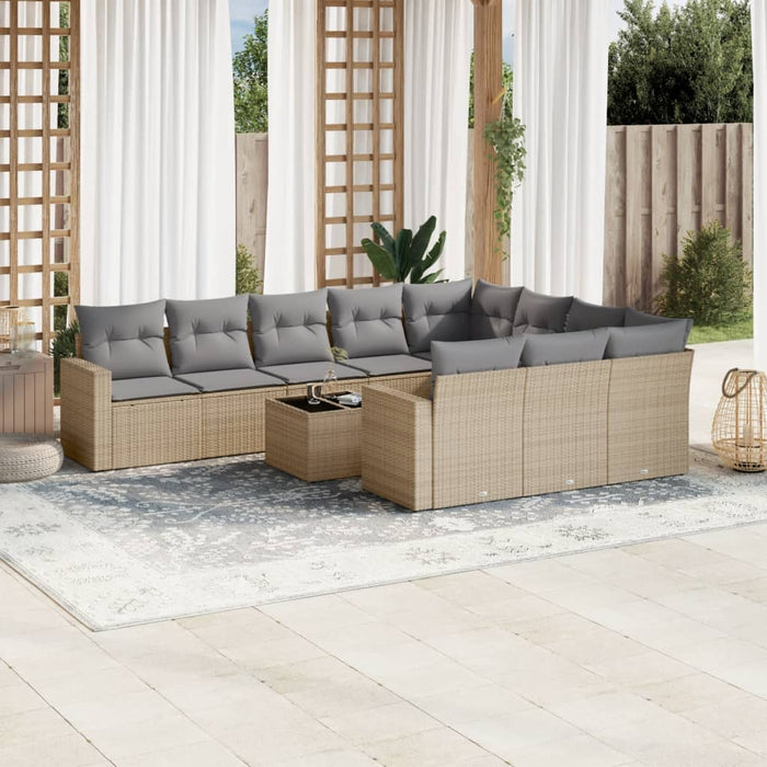 Set Divani da Giardino 11 pz con Cuscini Beige in Polyrattan 3219489