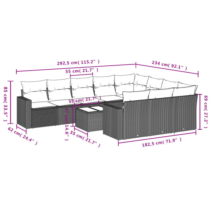 Set Divani da Giardino 11 pz con Cuscini in Polyrattan Grigio 3219490