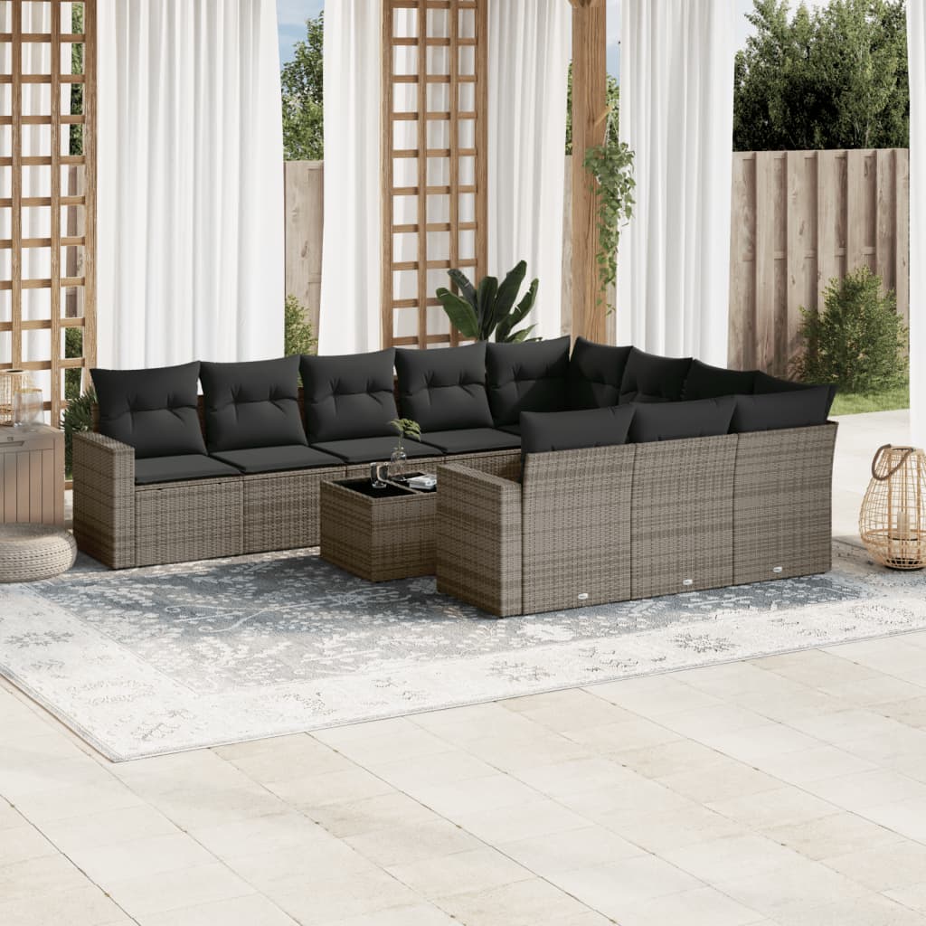 Set Divani da Giardino 11 pz con Cuscini in Polyrattan Grigio 3219490