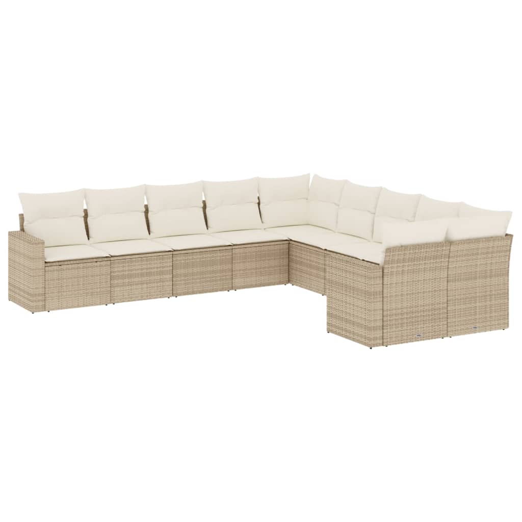 Set Divano da Giardino 10 pz con Cuscini Beige in Polyrattan 3219498