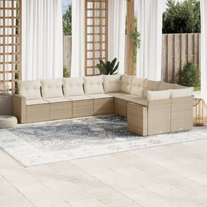 Set Divano da Giardino 10 pz con Cuscini Beige in Polyrattan 3219498