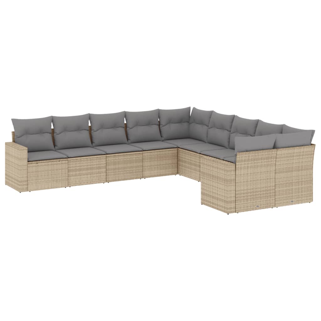 Set Divano da Giardino 10 pz con Cuscini Beige in Polyrattan 3219499