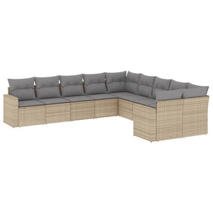 Set Divano da Giardino 10 pz con Cuscini Beige in Polyrattan 3219499