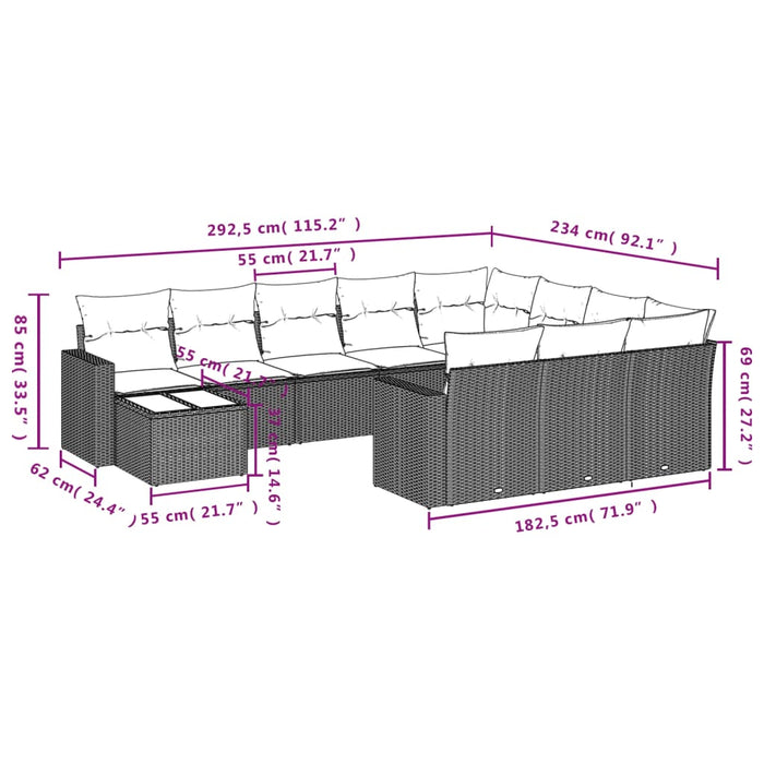 Set Divani da Giardino 11 pz con Cuscini in Polyrattan Grigio 3219520