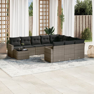 Set Divani da Giardino 11 pz con Cuscini in Polyrattan Grigio 3219520