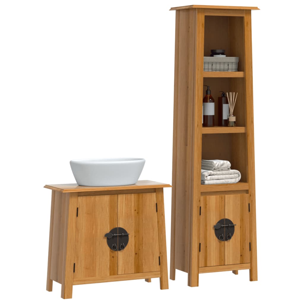 Set Mobili da Bagno 2 pz in Legno Massello di Pino 3223456