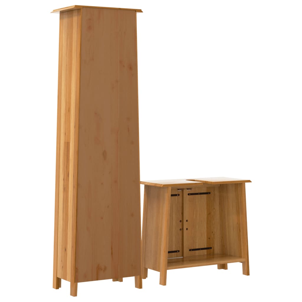 Set Mobili da Bagno 2 pz in Legno Massello di Pino 3223456