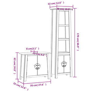 Set Mobili da Bagno 2 pz in Legno Massello di Pino 3223456